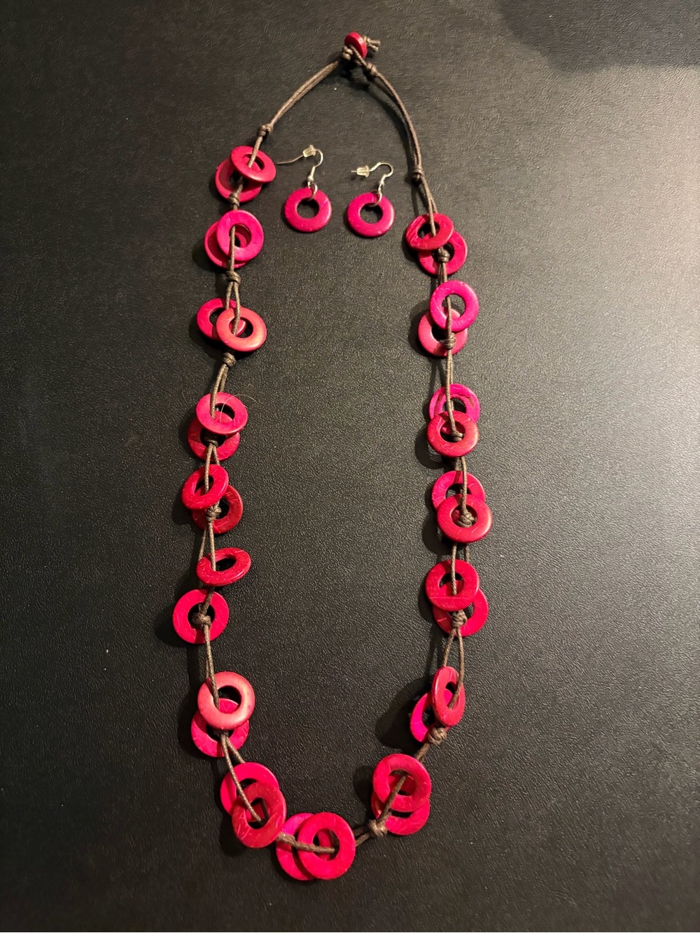paparazzi Hot Pink Ring Bead Necklace & Earring Set